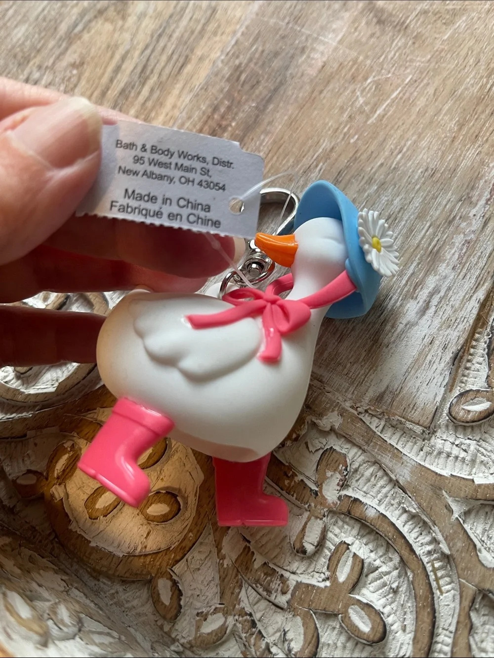 Duck Keychain Charm with Pink Boots & Blue Hat Pocketbac Holder